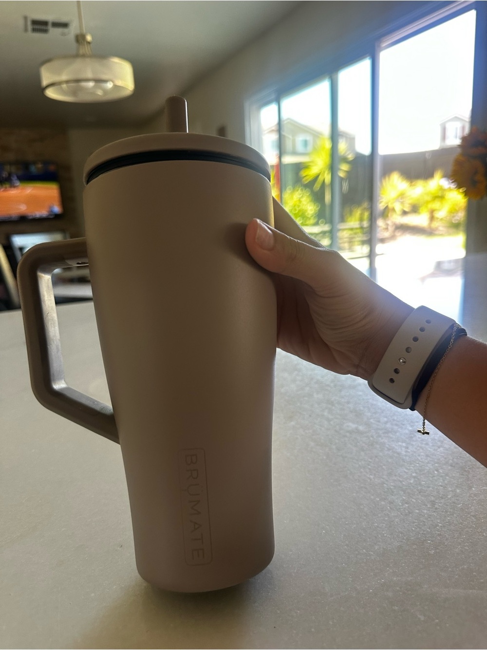 BrüMate Tan Insulated Travel cup with Handle 30 ounces